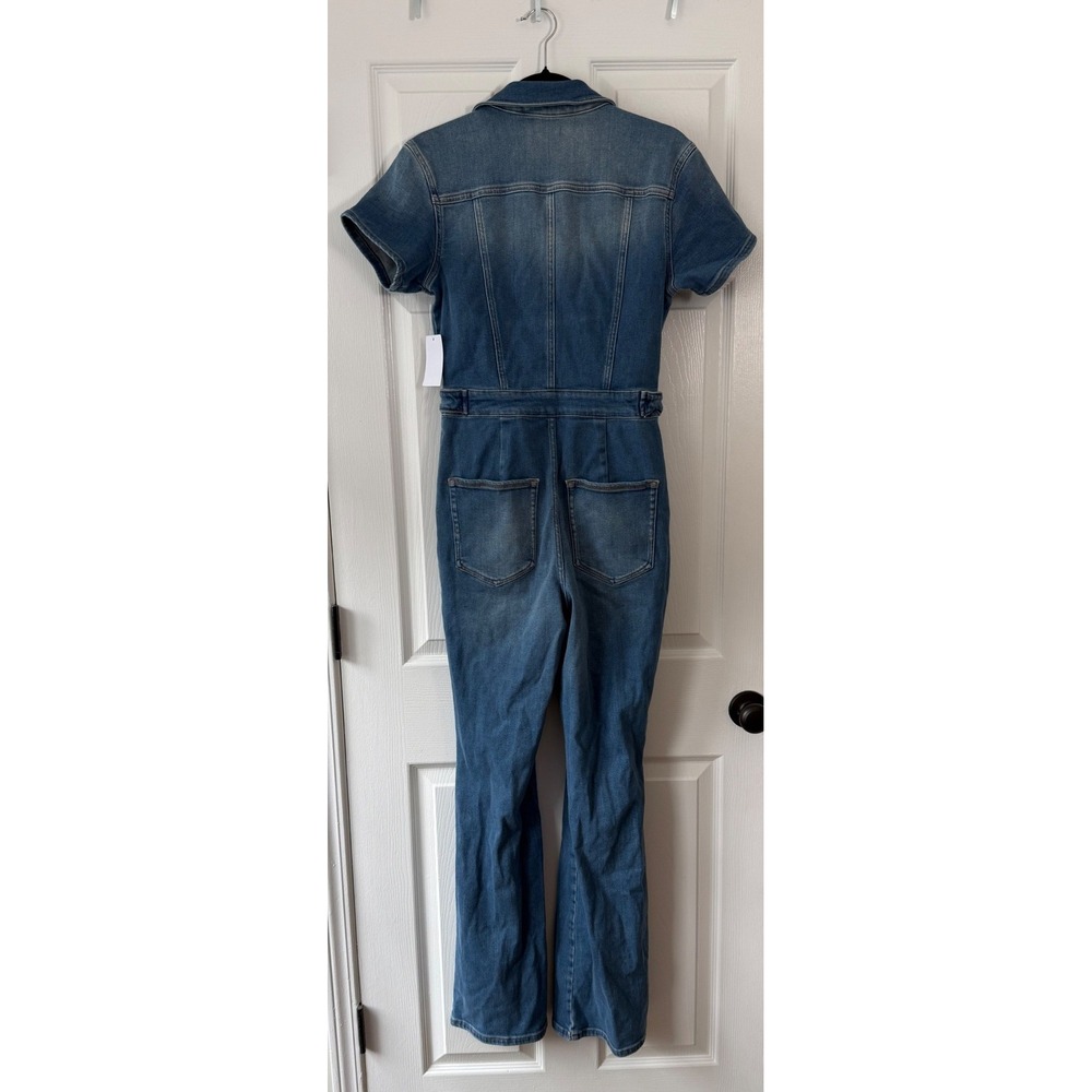 Good American Fit For Success Denim Jumpsuit Blue Short Sleeve Flare Size 3 NWT - Picture 9 of 11
